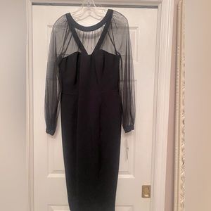Maggie London NWT black sheer long sleeved cocktail dress. Size 12